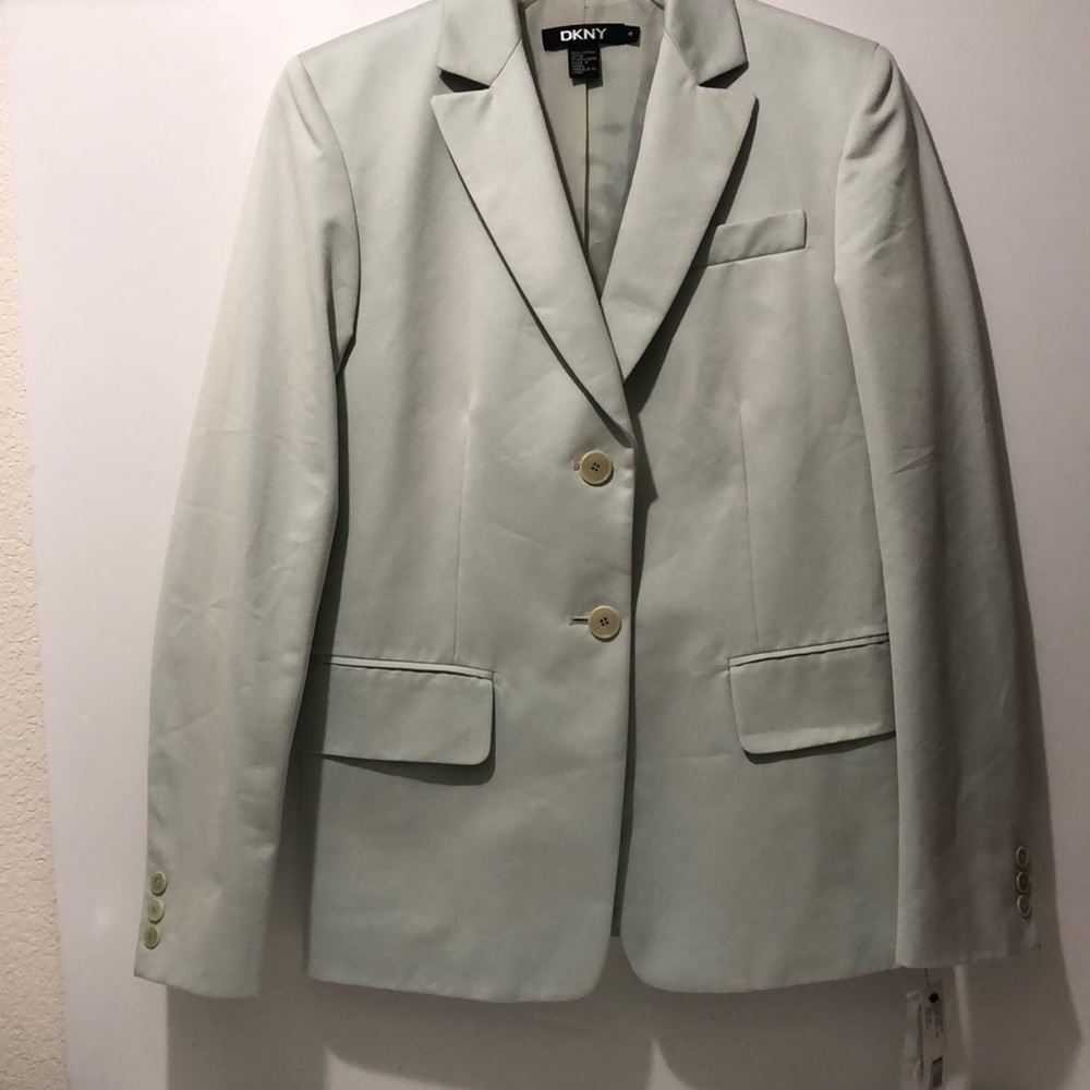 DKNY Peak Jacket Women 4 Solid Stretch Lined Front Pockets Mist Professional